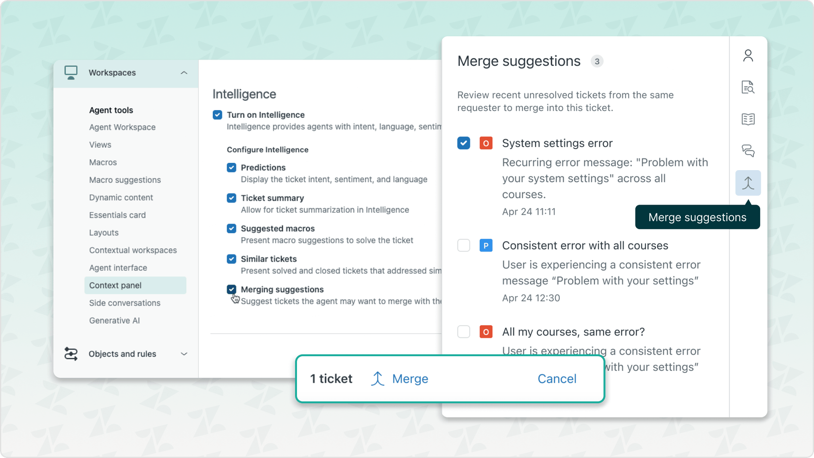 AI spots duplicate issues and suggests ticket merges automatically.