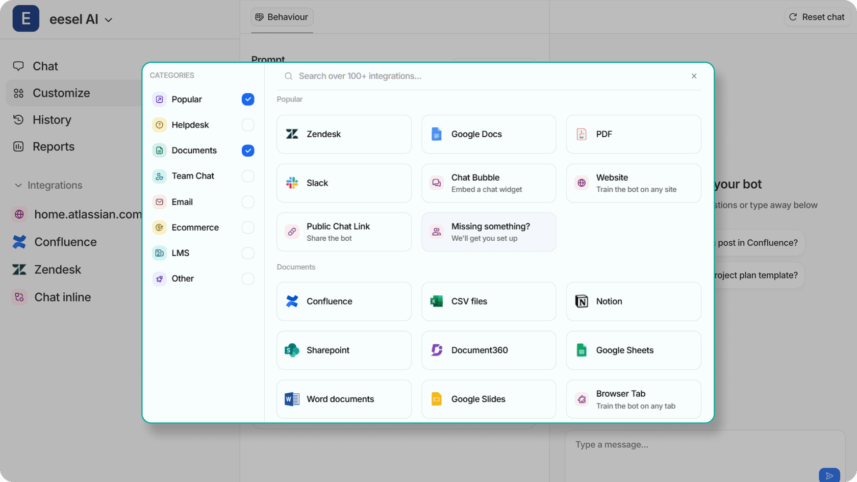 Ein Blick auf eesels Integrationspanel.