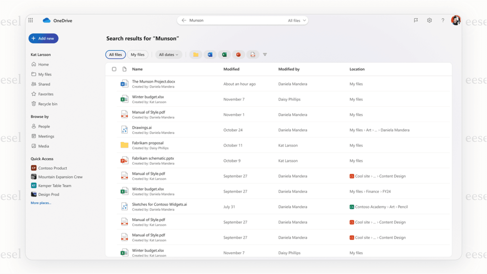 OneDrive AI enhanced file search interface.