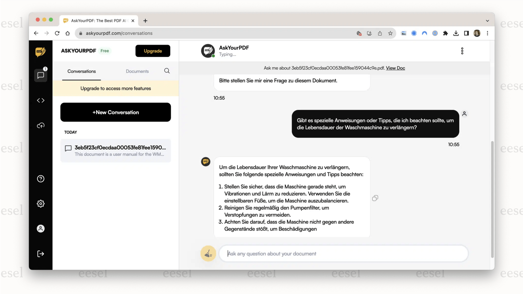 Screenshot of AskYourPDF with a side panel where a user chats with a PDF and receives AI-generated answers.