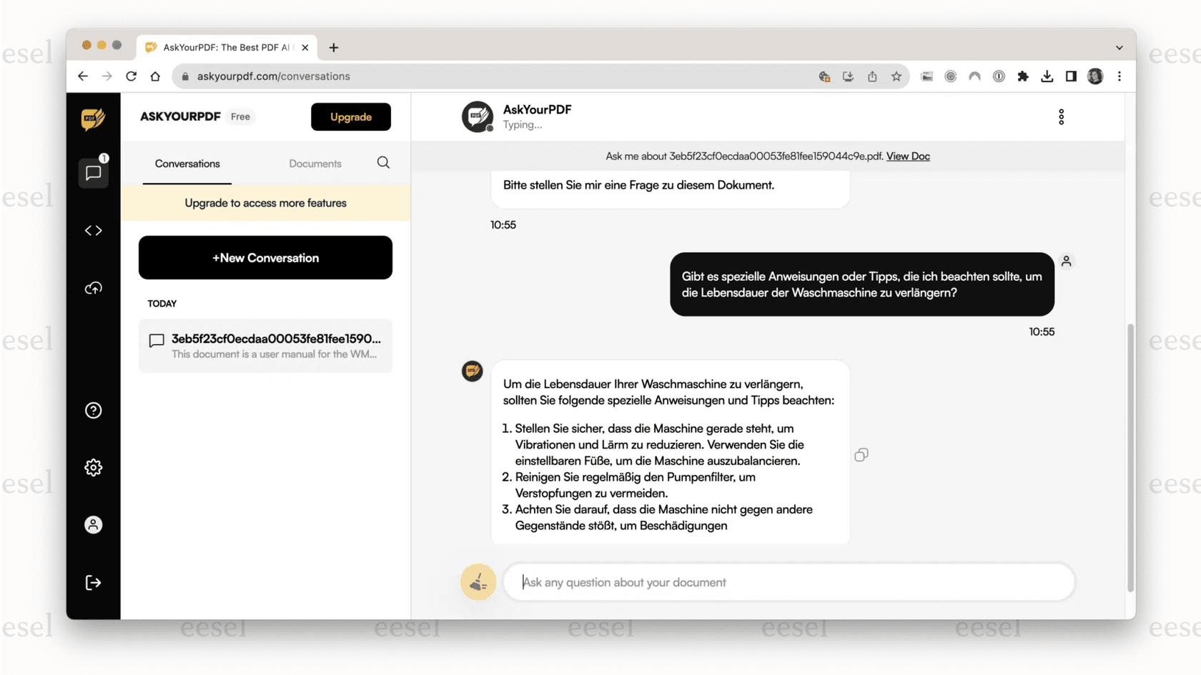 Screenshot of AskYourPDF with a side panel where a user chats with a PDF and receives AI-generated answers.