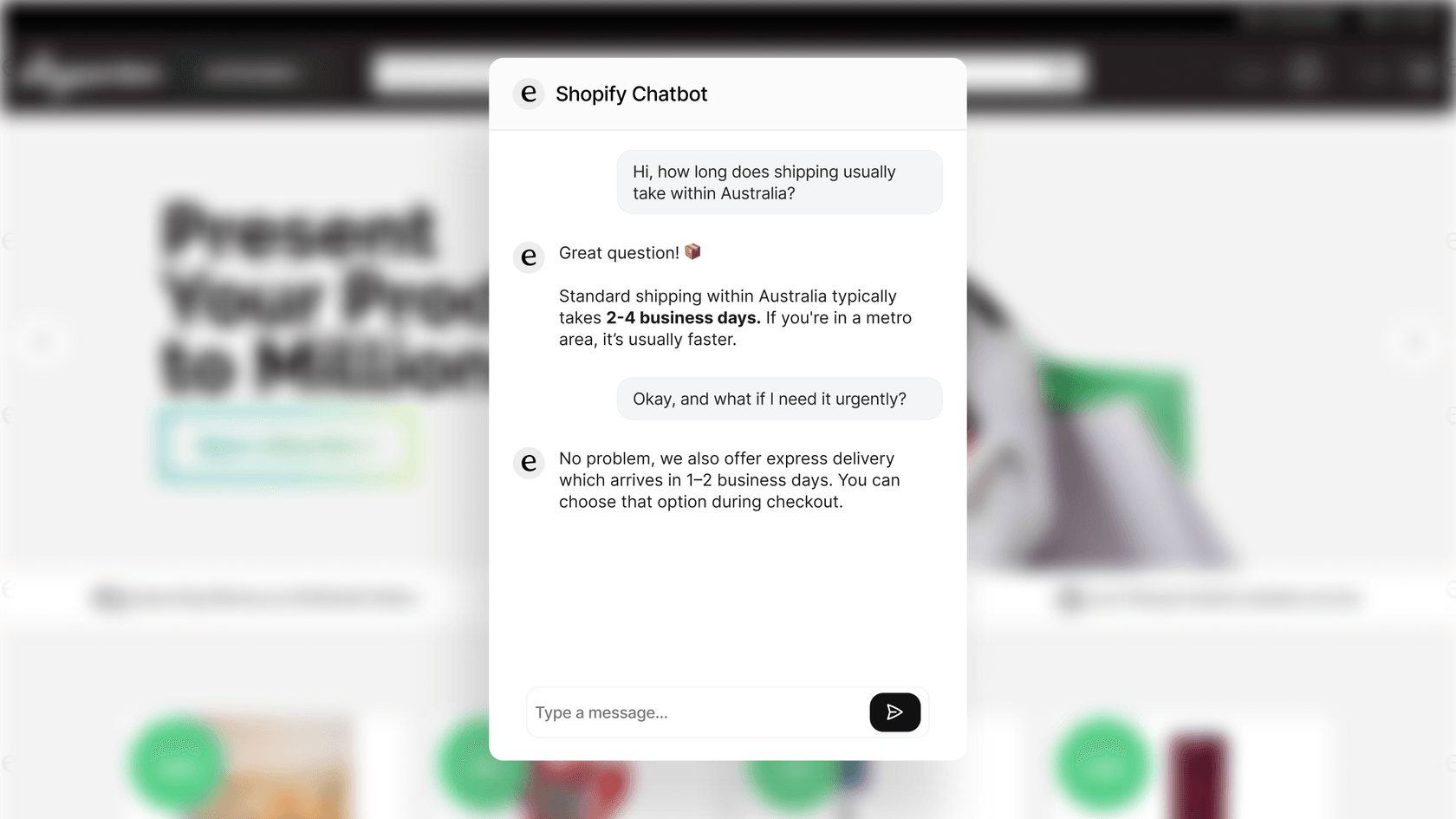 Example of a e-commerce chatbot.
