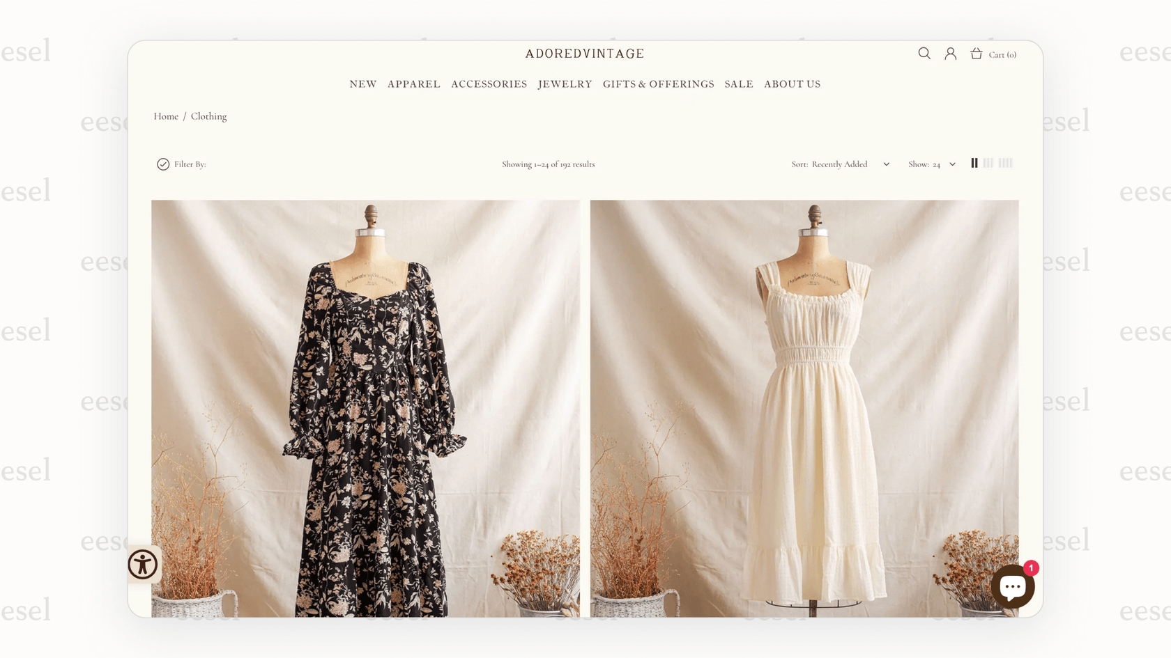 Shopify shopping assistant chat widget on a store homepage.