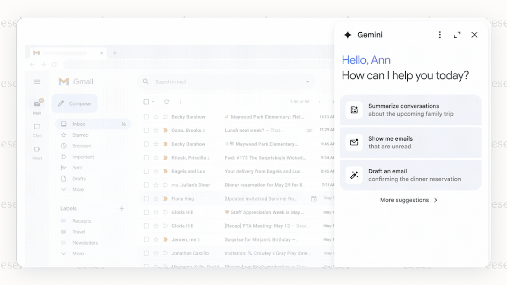 AI offering help in a busy Gmail inbox.
