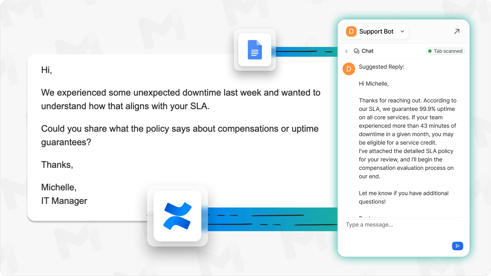eesel AI Chrome extension in Gmail drafting a reply.
