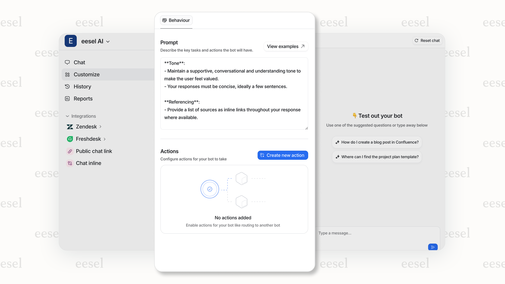 eesel AI's bot customization settings.