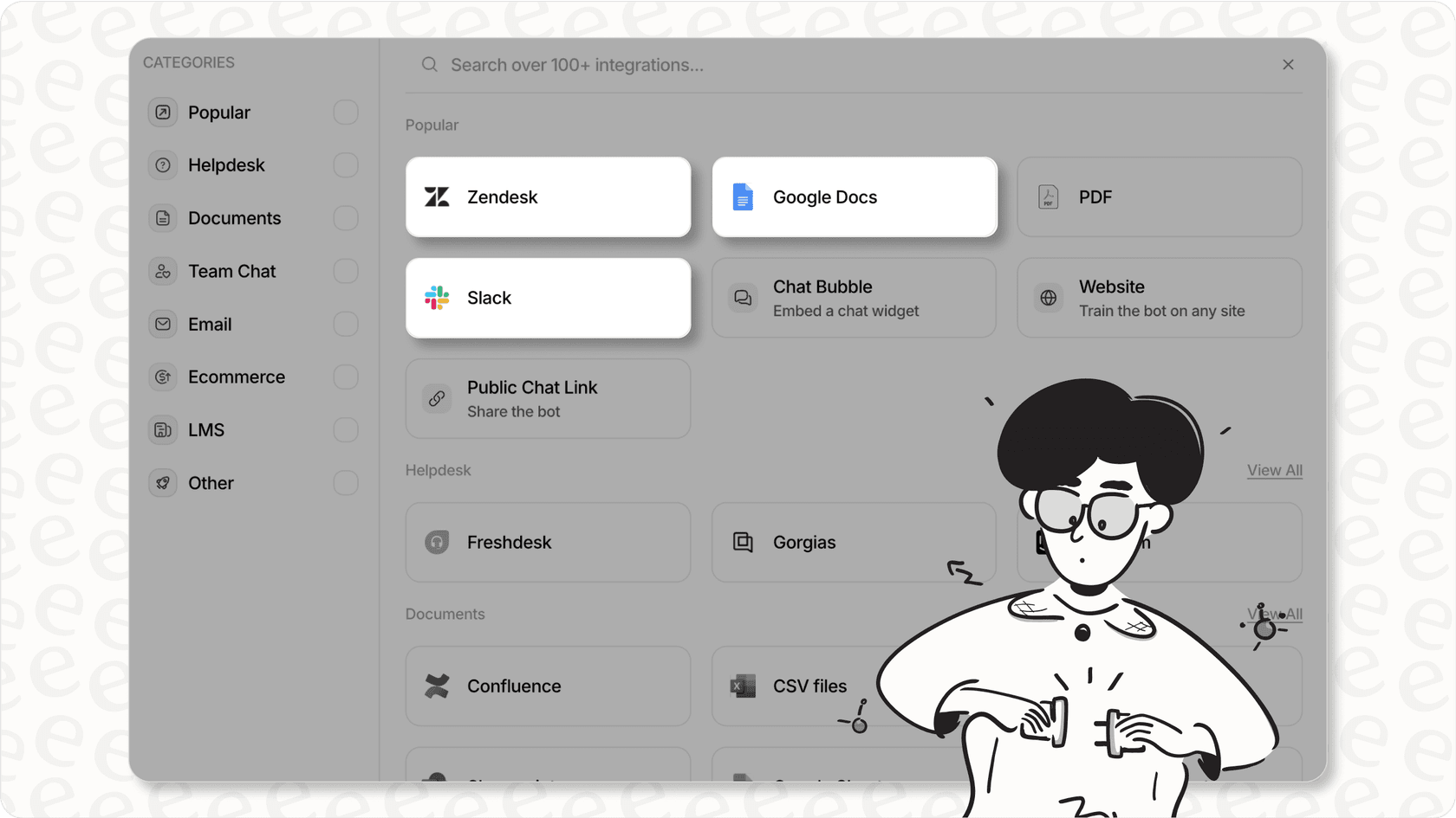 eesel AI dashboard with connected integrations and data sources