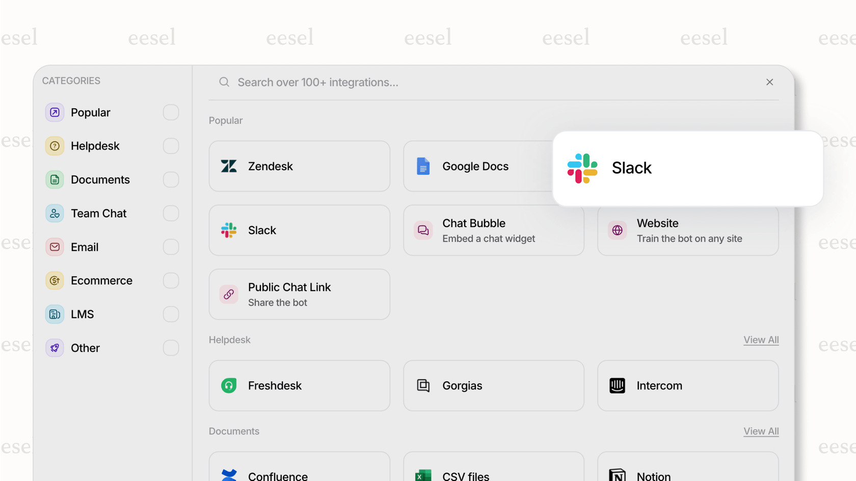 eesel AI integrations page.