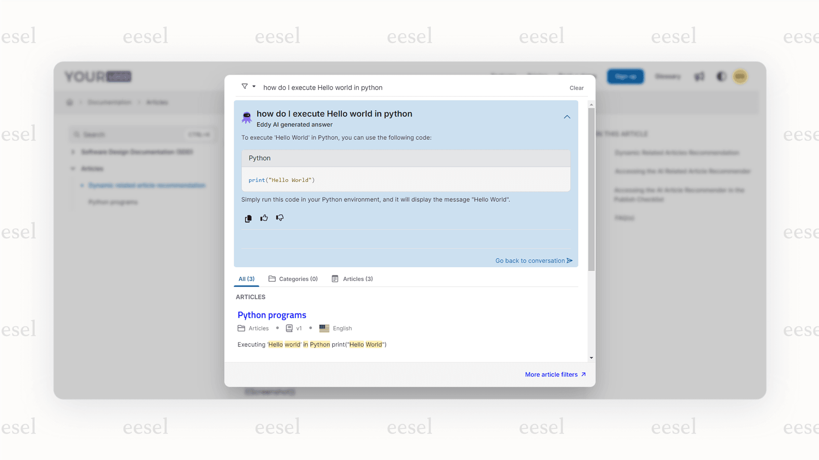 A user getting a direct answer from the Ask Eddy feature in Document360 AI.