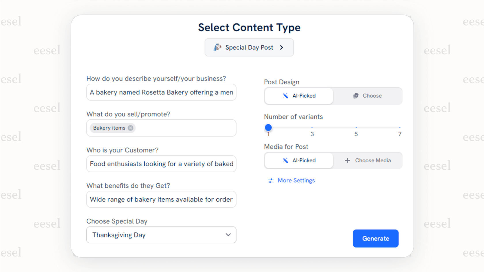 A screenshot of the BigCommerce AI tool generating a product description for an online store.