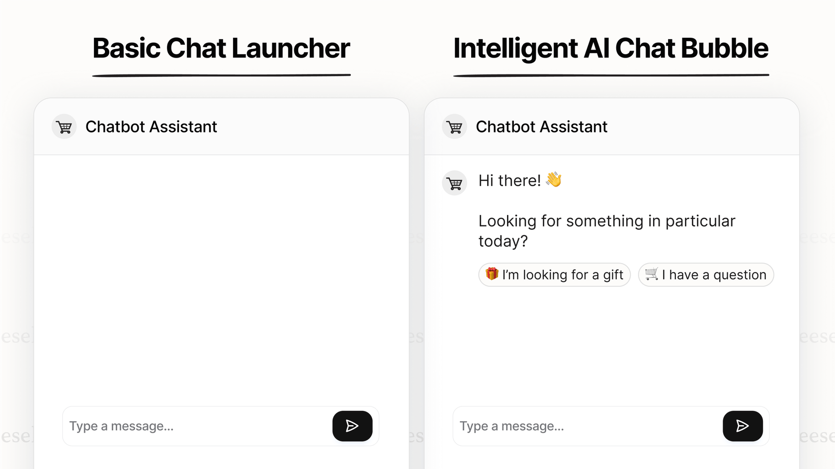 Vergleich eines einfachen Launchers und einer intelligenten KI-Chatblase.
