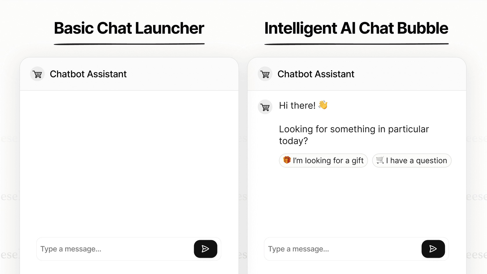 Comparison of a basic launcher and an intelligent AI chat bubble.