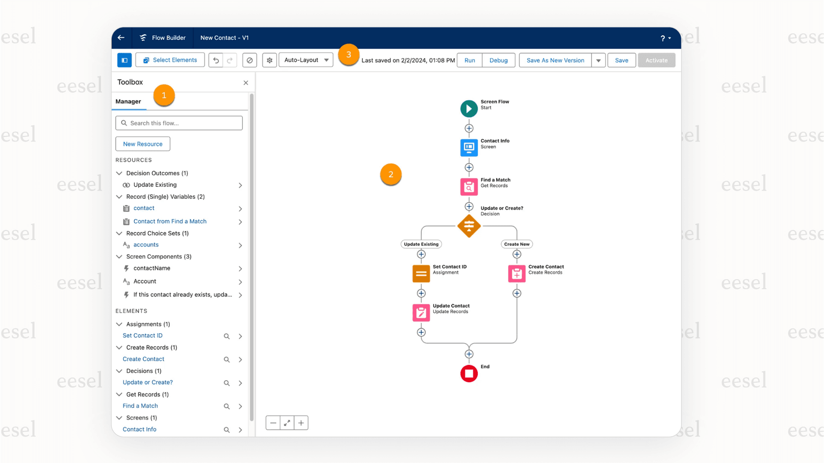 A screenshot of the Salesforce Flow Builder, the primary tool for native Salesforce automation.