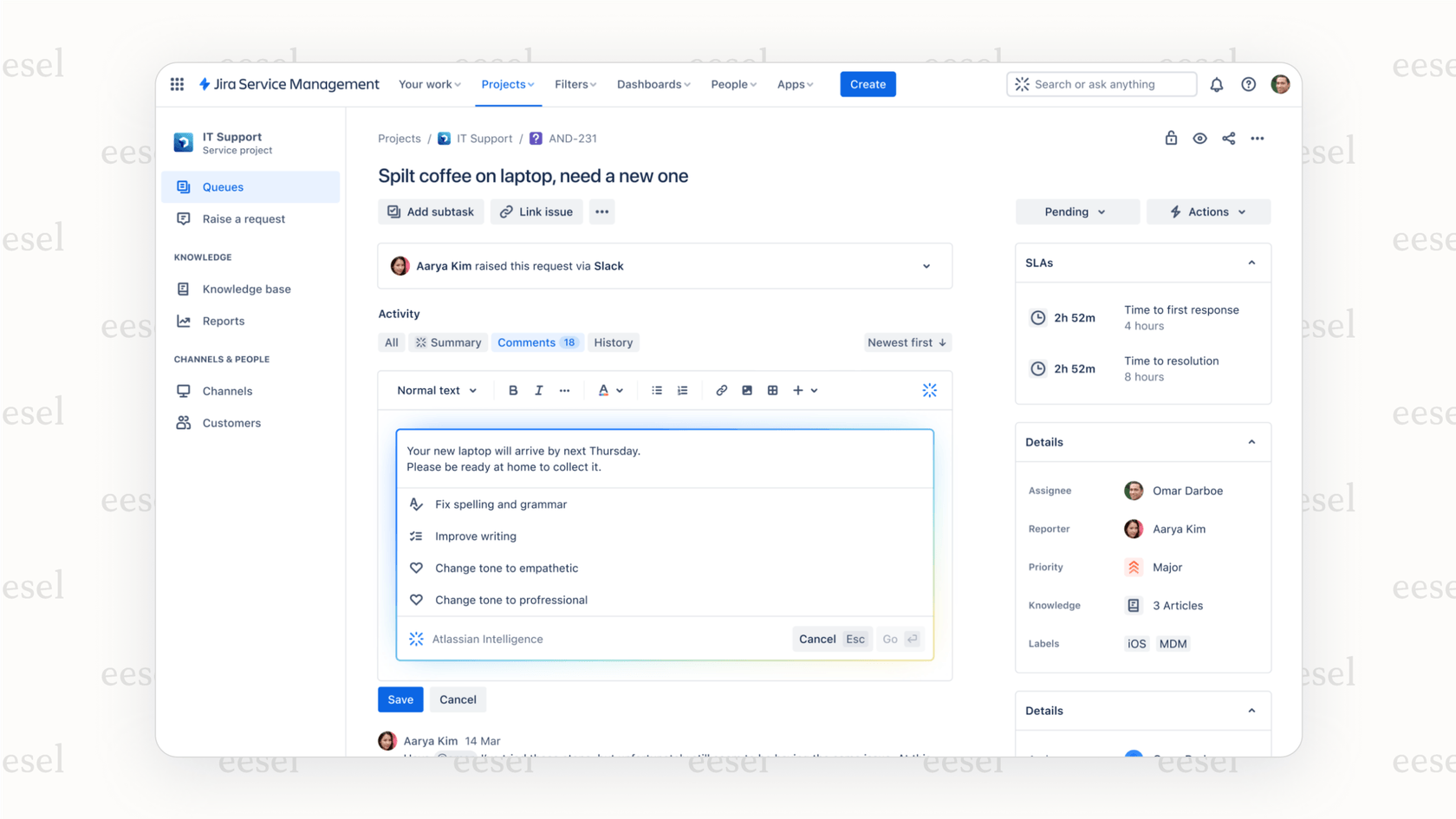 A native Jira AI agent answering a question from a user.