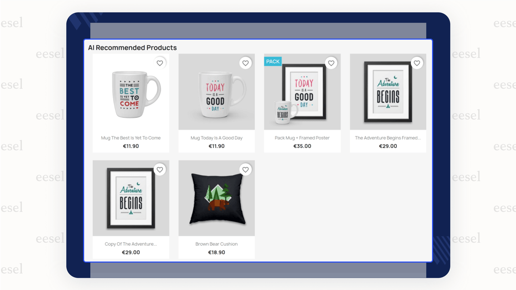 Example of dynamic product recommendations using PrestaShop AI.