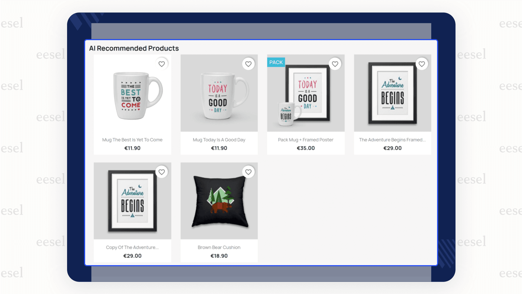 Example of dynamic product recommendations using PrestaShop AI.