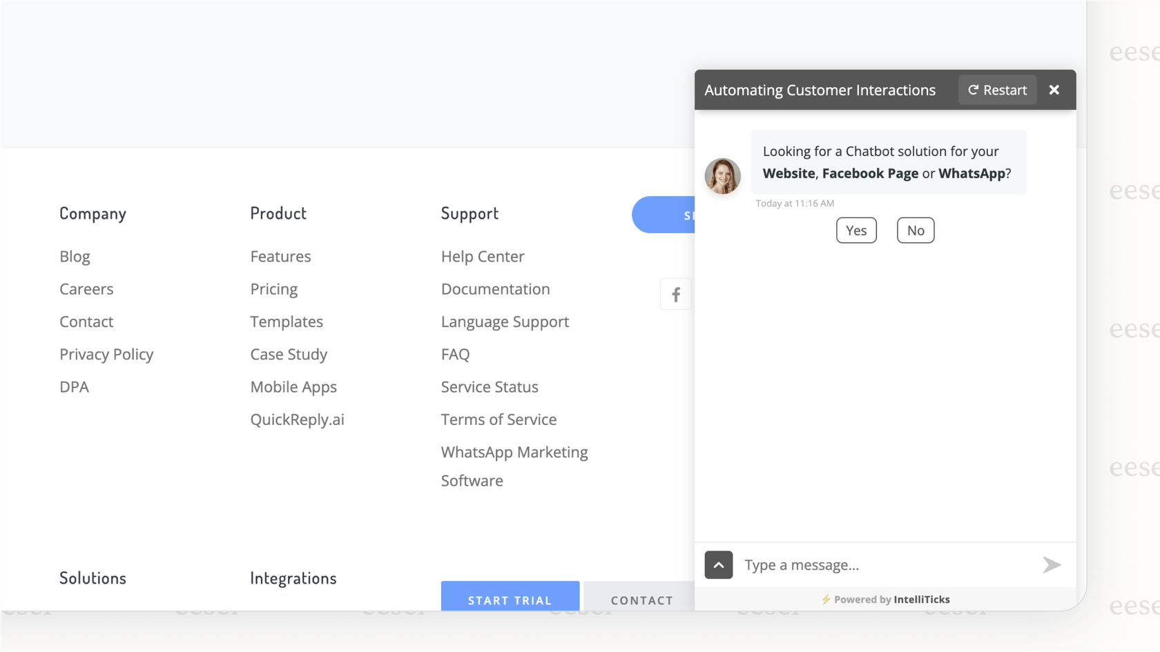 Screenshot of the IntelliTicks Magento AI chatbot pop-up on an e-commerce site, proactively offering help and sales assistance to a visitor.