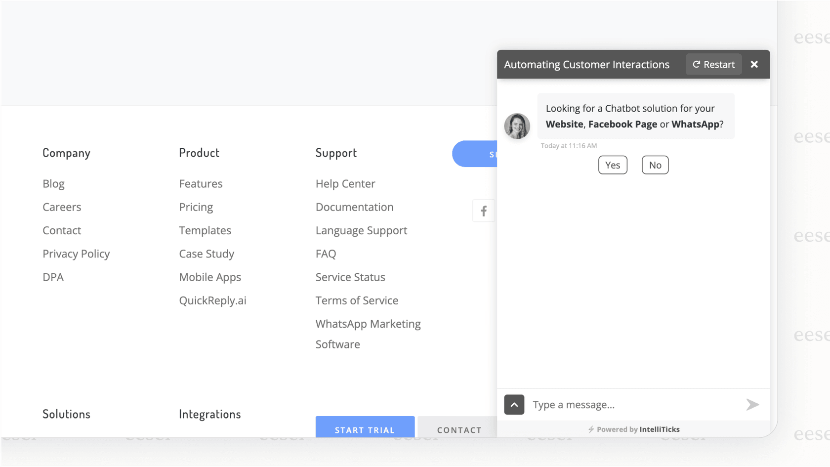 Screenshot of the IntelliTicks Magento AI chatbot pop-up on an e-commerce site, proactively offering help and sales assistance to a visitor.