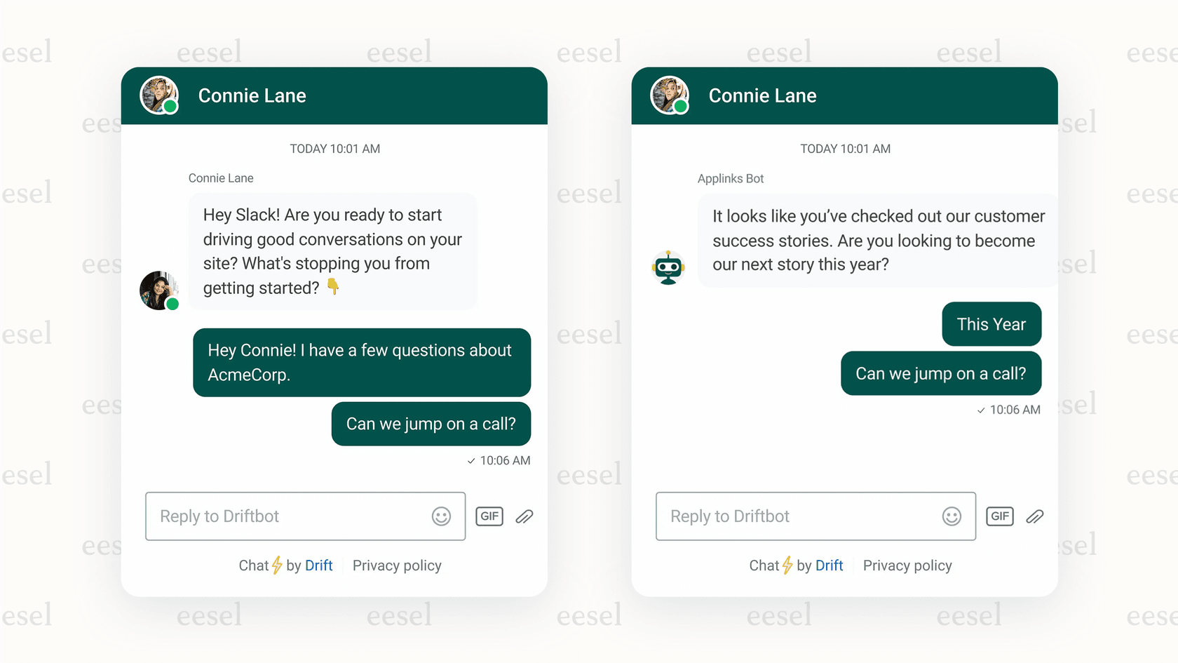 An example of Drift AI personalization with Drift Intel.