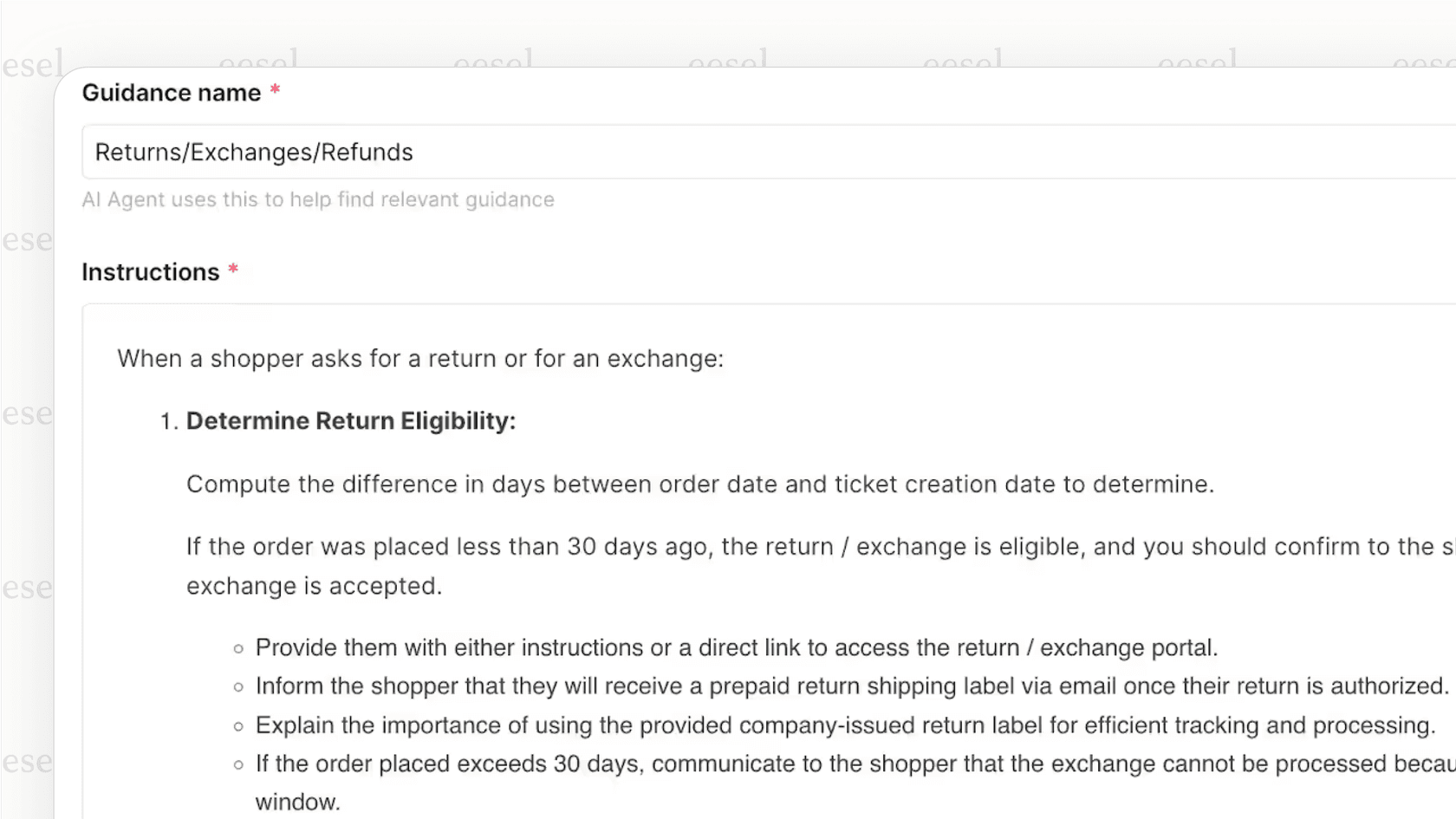 ガイダンス機能を使用したGorgias AIエージェントのカスタマイズ。