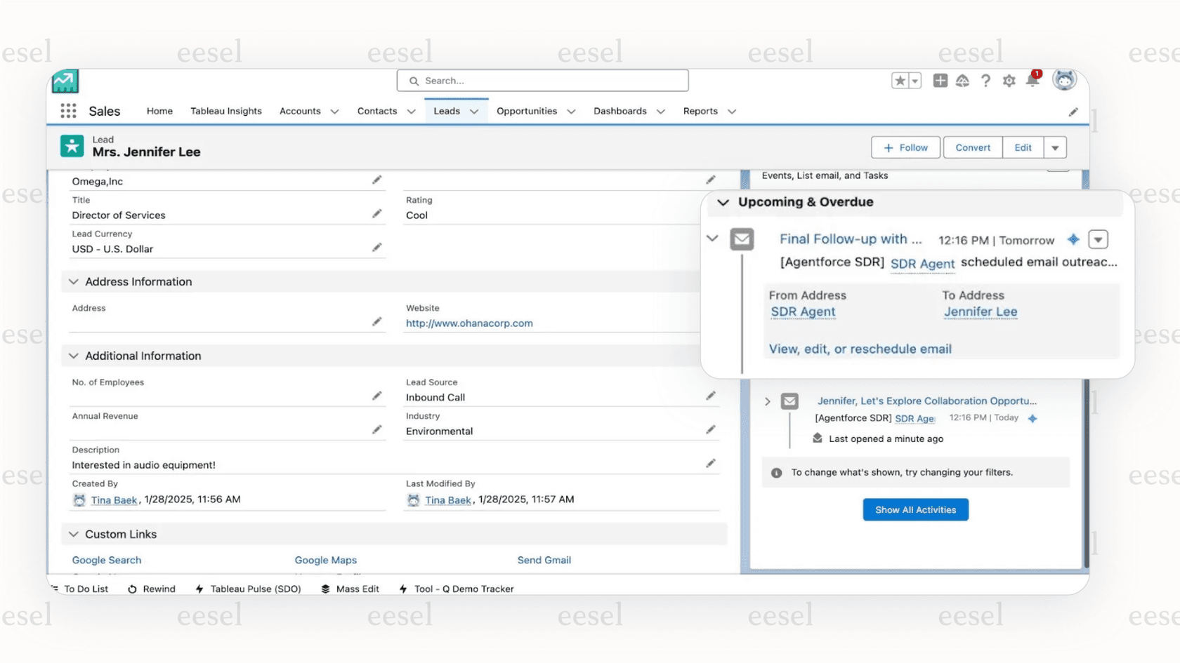 A Salesforce AI agent engaging a new lead, showcasing a practical use case of Generative AI in Salesforce for sales teams.