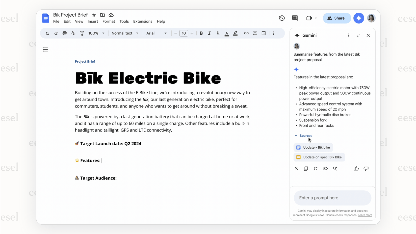 Ein Screenshot eines langen Dokuments, das von der nativen Google Drive AI-Funktion in wichtige Punkte zusammengefasst wird.