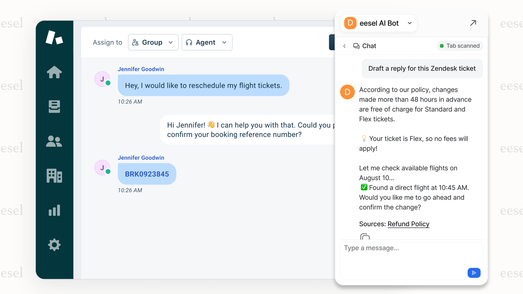 Une capture d'écran montrant la plateforme de chatbot IA WordPress eesel