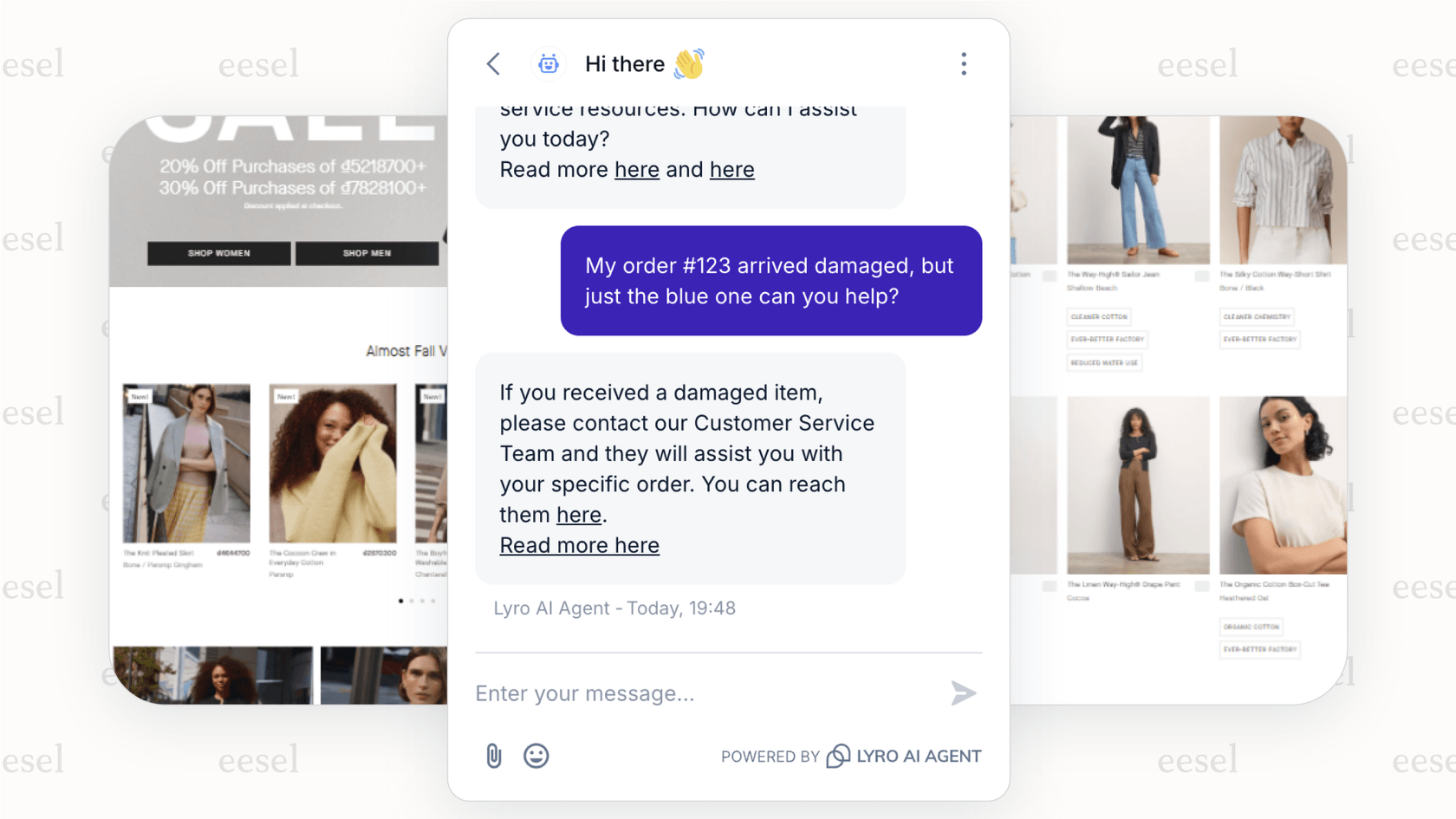 AI chatbot widget greeting customers on an e-commerce website