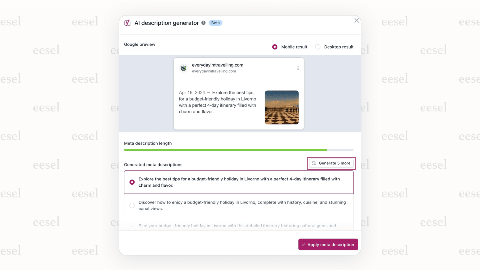 Screenshot demonstrating a WooCommerce AI creating a unique product description, saving hours of manual writing time.