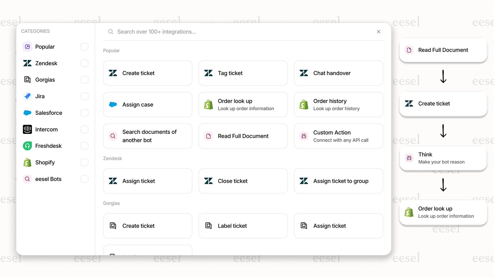 A screenshot showing the creation of a custom automation in eesel AI, a feature that goes beyond the capabilities of the standard HubSpot AI Chatbot.