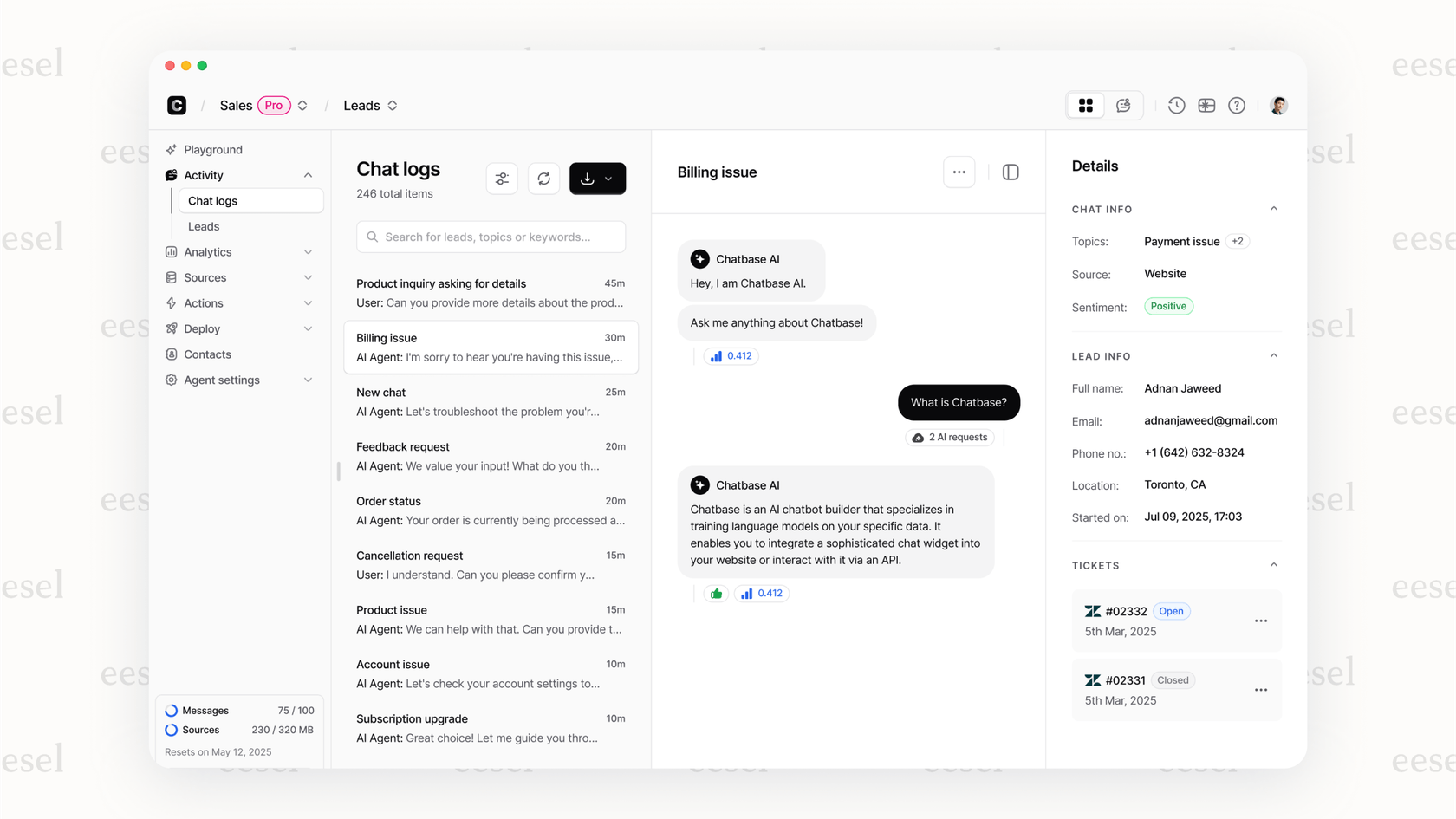 Manage billing and conversation data seamlessly within Chatbase’s user interface.