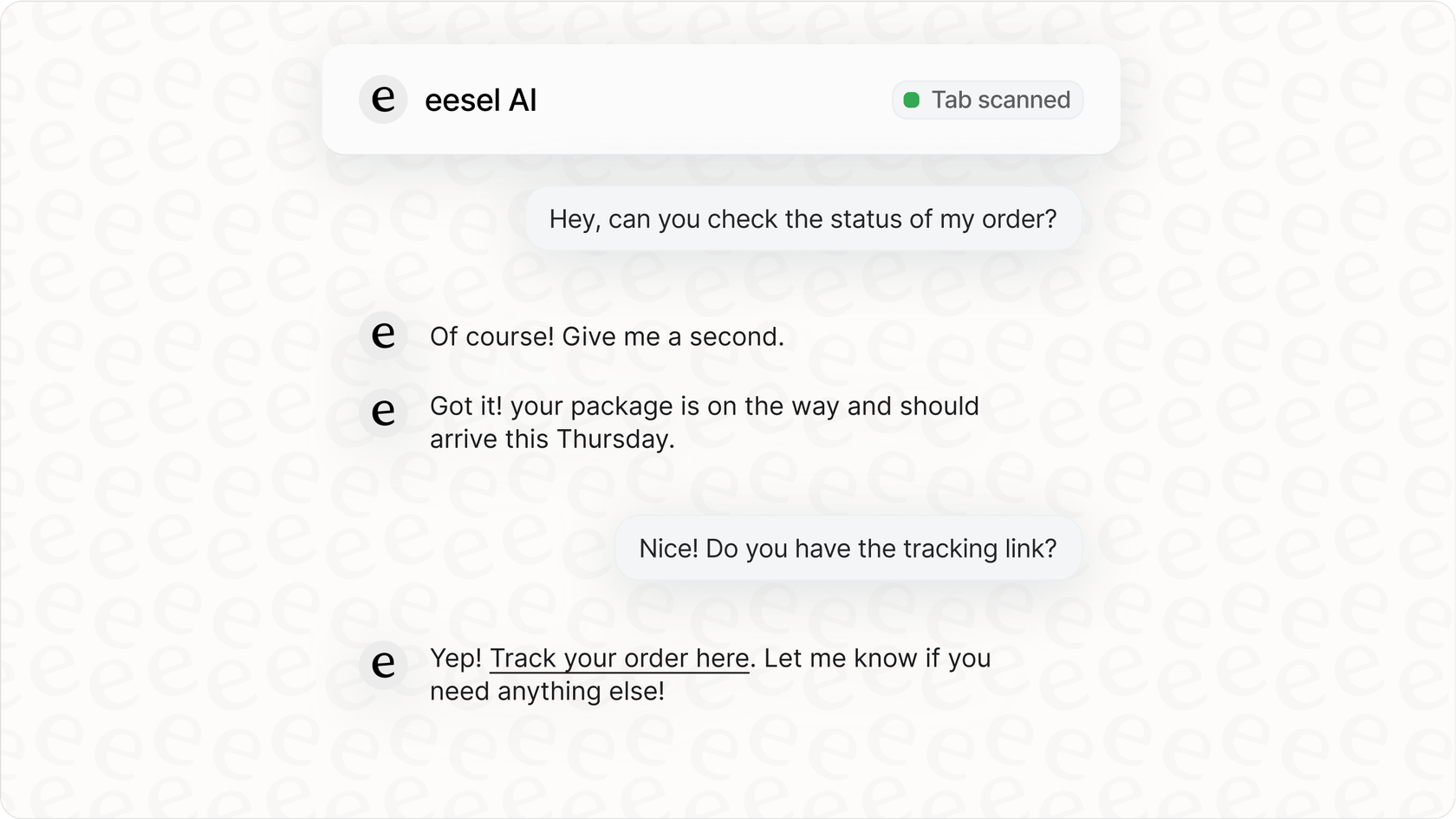 eesel KI-Agent in einem Kundenservice-Chat, der agentisches Verhalten demonstriert.