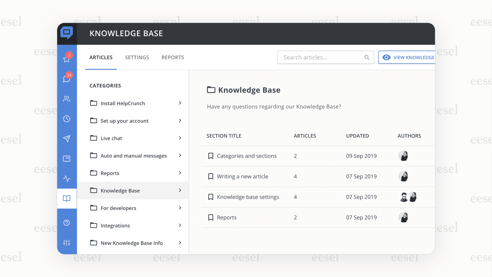 Éditeur de base de connaissances de Helpcrunch.
