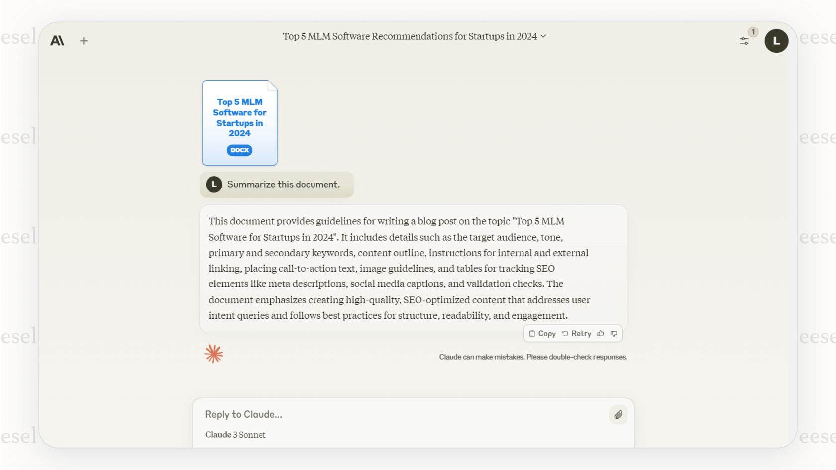 Anthropics Claude fasst ein langes Dokument zusammen.