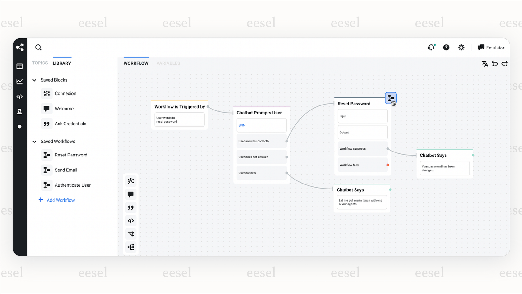 Botpress' visual flow builder.