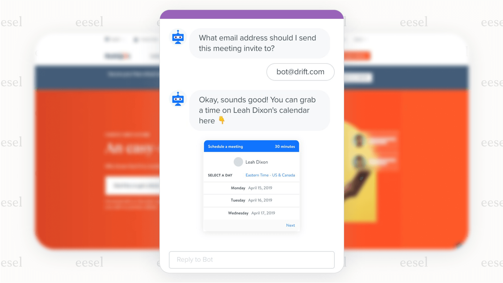 A Drift chatbot scheduling sales meetings automatically.