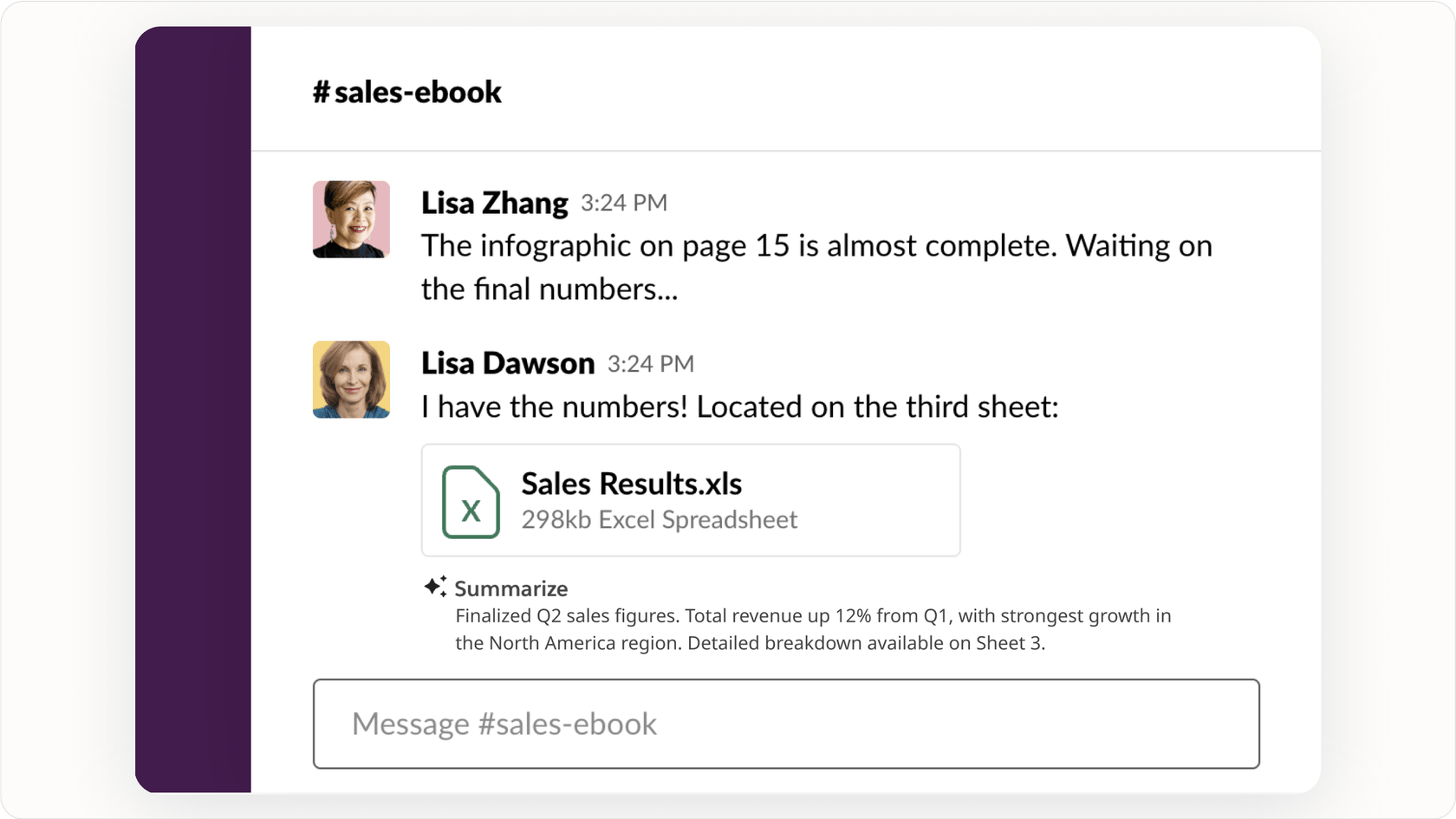 Agente de IA de análise de conteúdo resumindo um documento no Slack