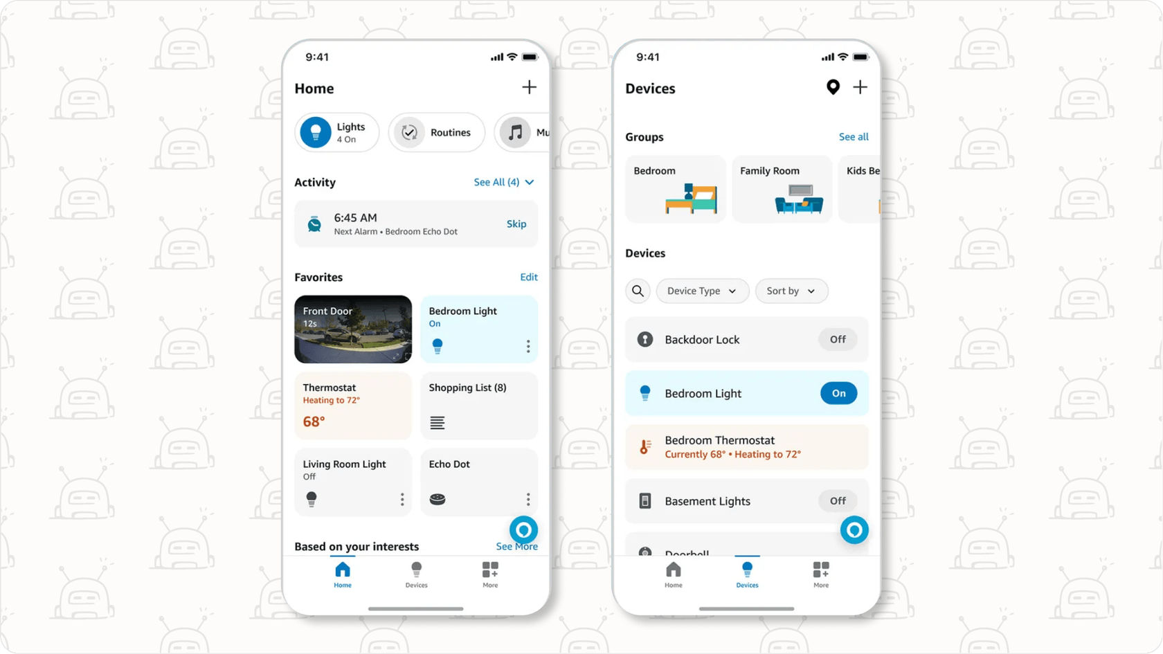 Amazon Alexa app interface controlling smart home devices.