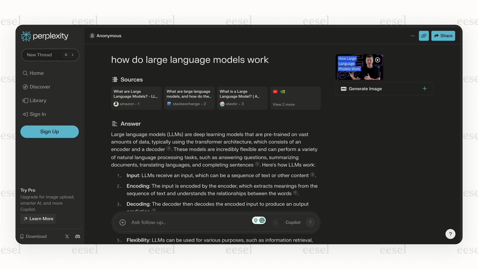 Perplexity AI Ergebnisse mit Quellen.