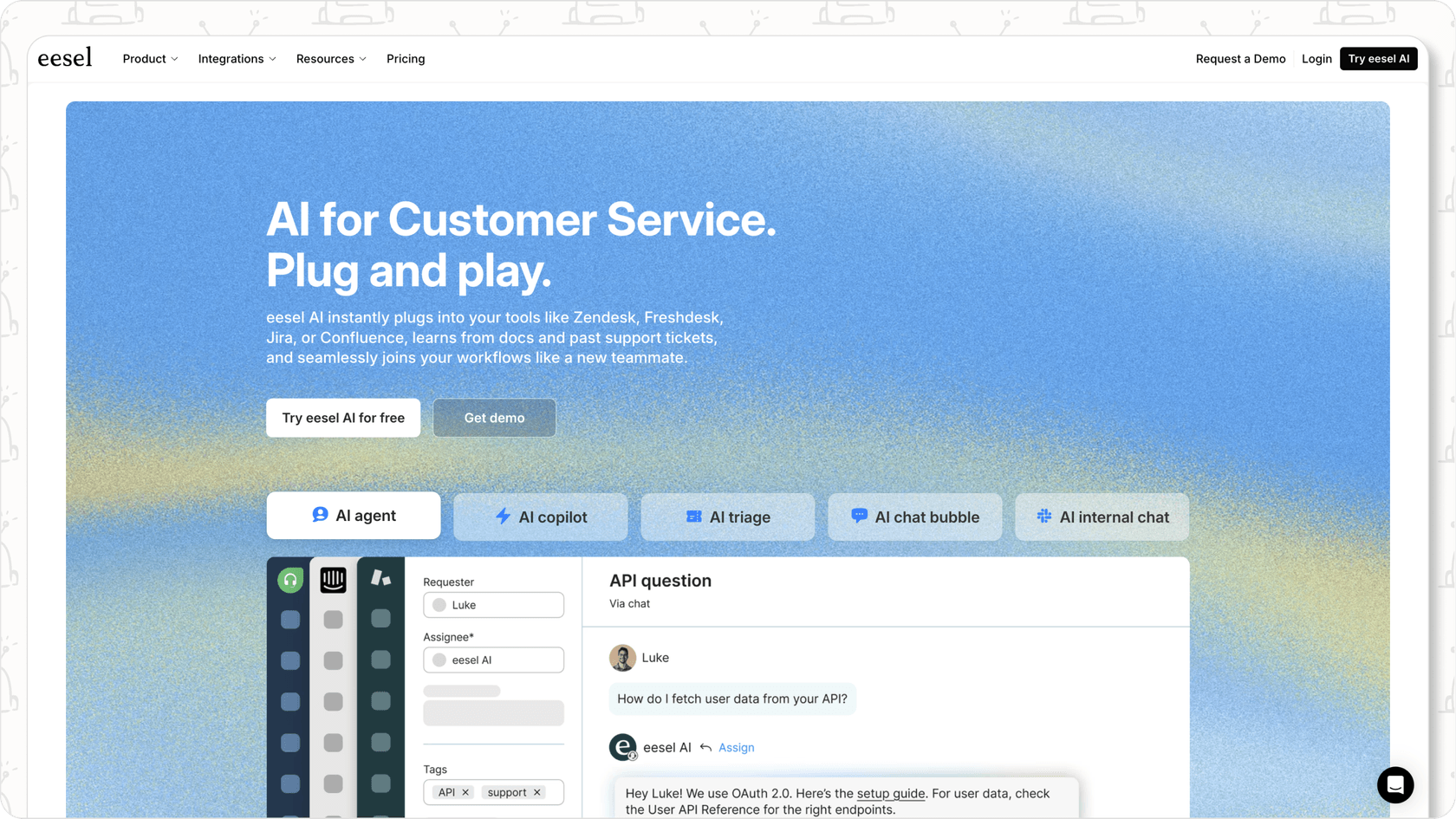 A view of eesel AI's website.