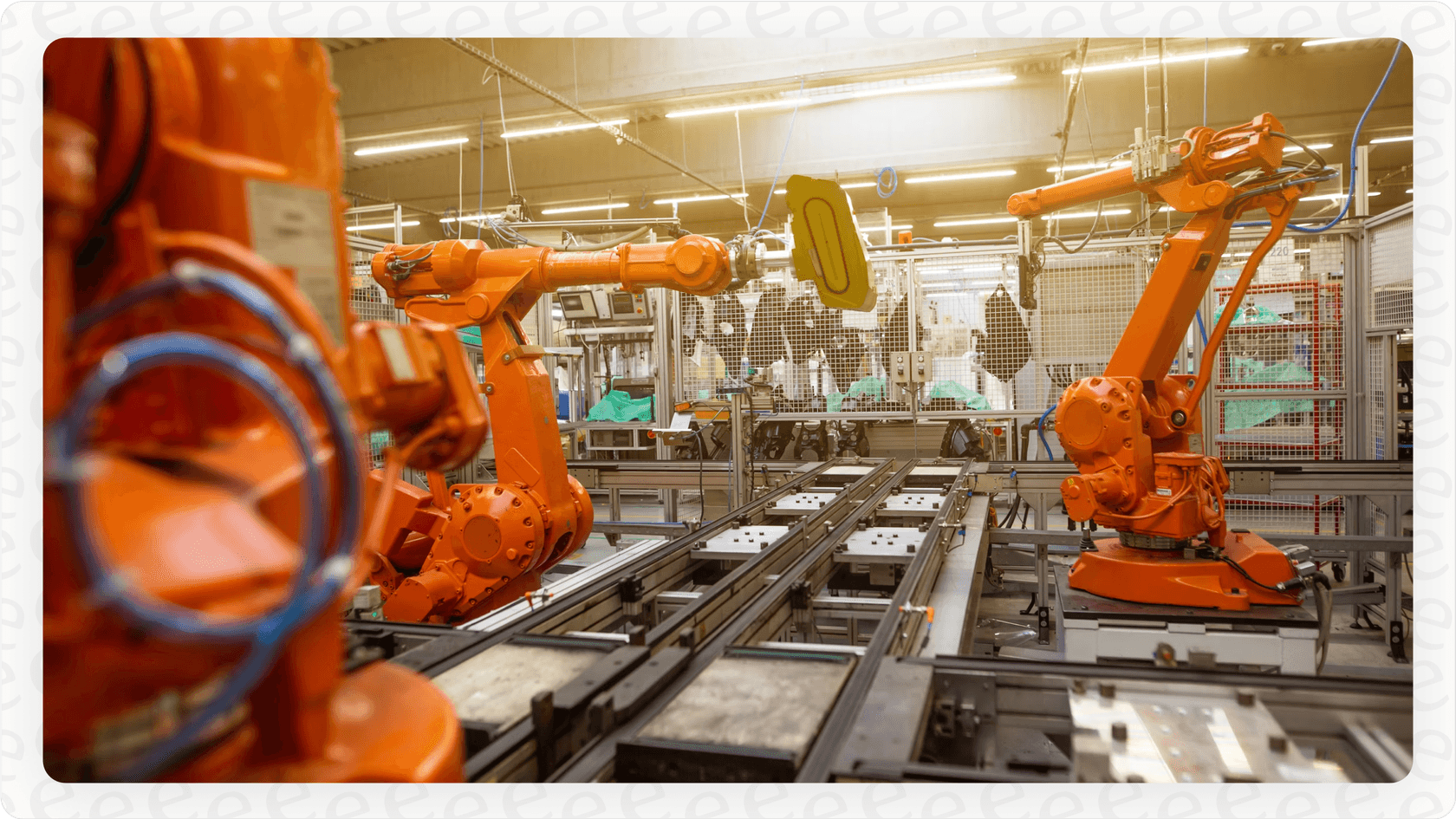 Agente de IA robótico de fabricação em um ambiente de fábrica.