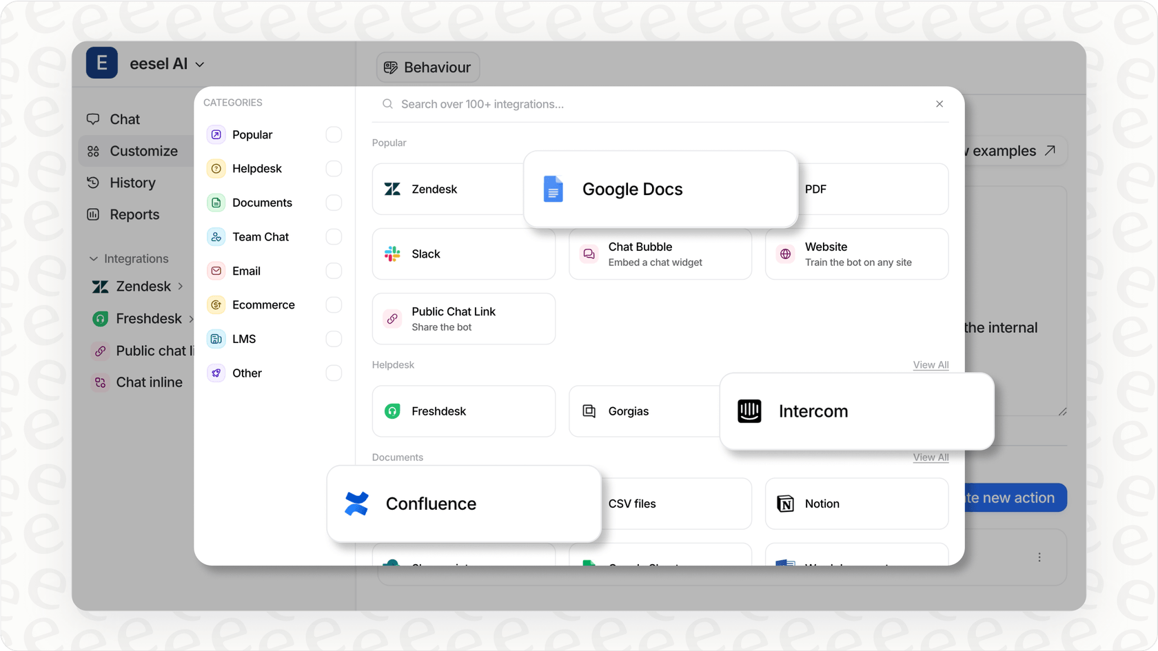 integrações eesel AI para agentes de IA práticos.