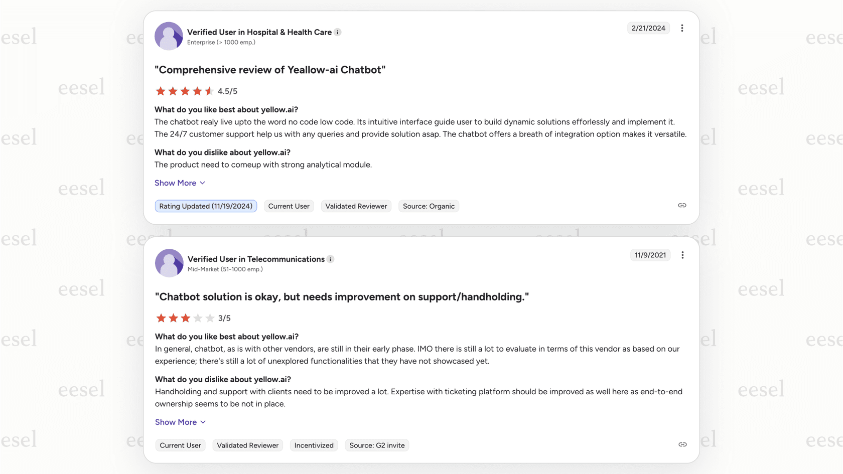 Screenshot eines Testimonials von HelpCrunch auf G2, das Benutzererfahrungen mit der Plattform zeigt.