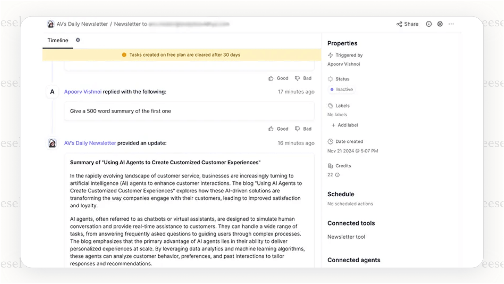 Screenshot of the Relevance AI agent builder, illustrating the features covered by the Relevance AI pricing plans.