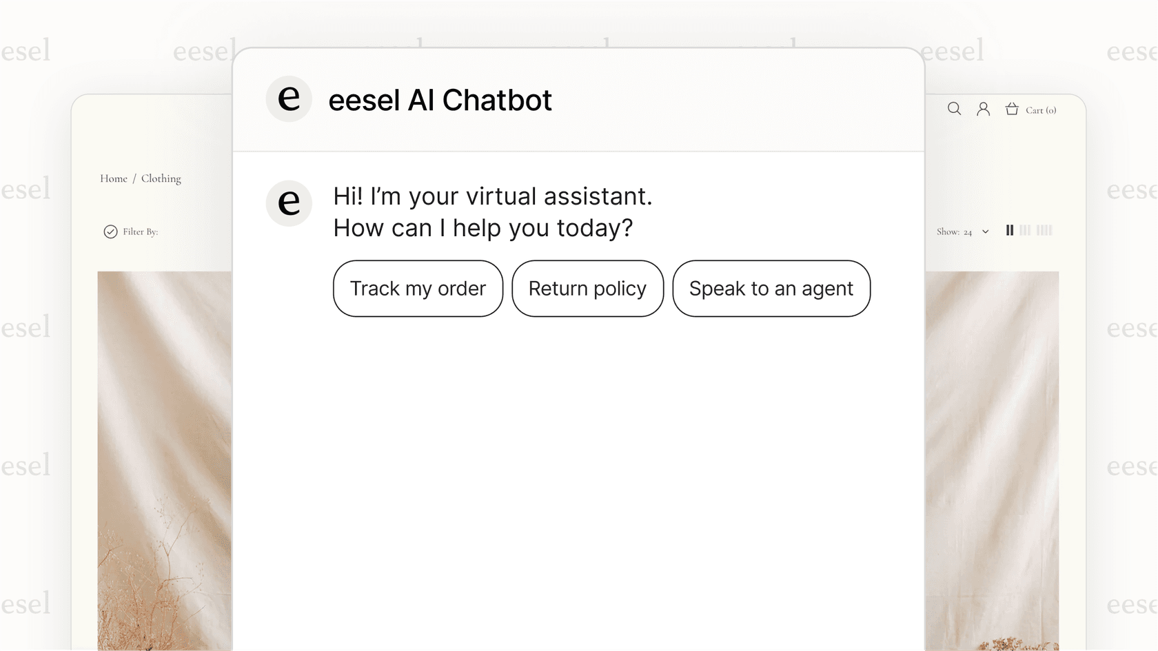 A screenshot showing the simple, button-based interface of rule-based types of AI chatbots for basic navigation.