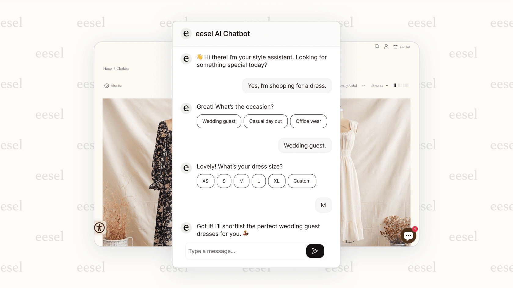 Screenshot of an AI Agent chat widget, an example of AI solutions for business, answering a customer's question about a return policy instantly.