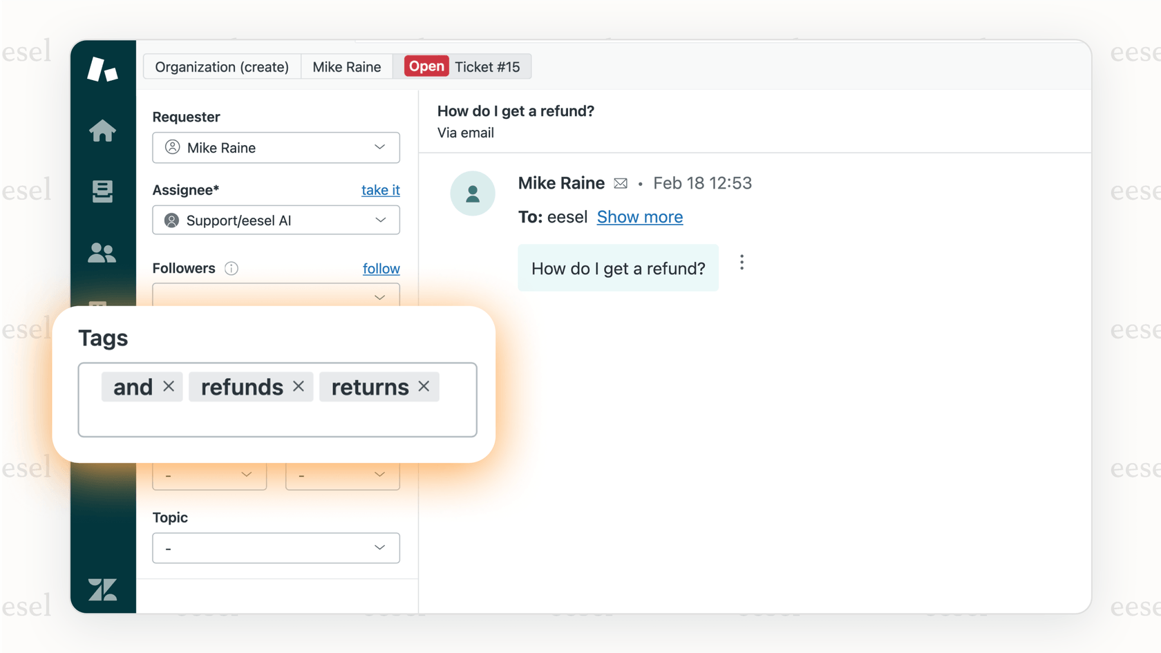 Automatisierte Ticketweiterleitung mit KI-Kundendienst in einem Helpdesk.