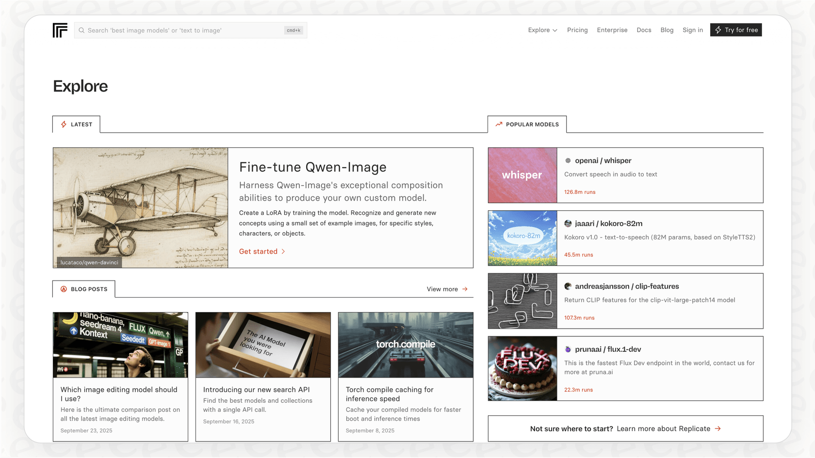 A screenshot of the Replicate AI website