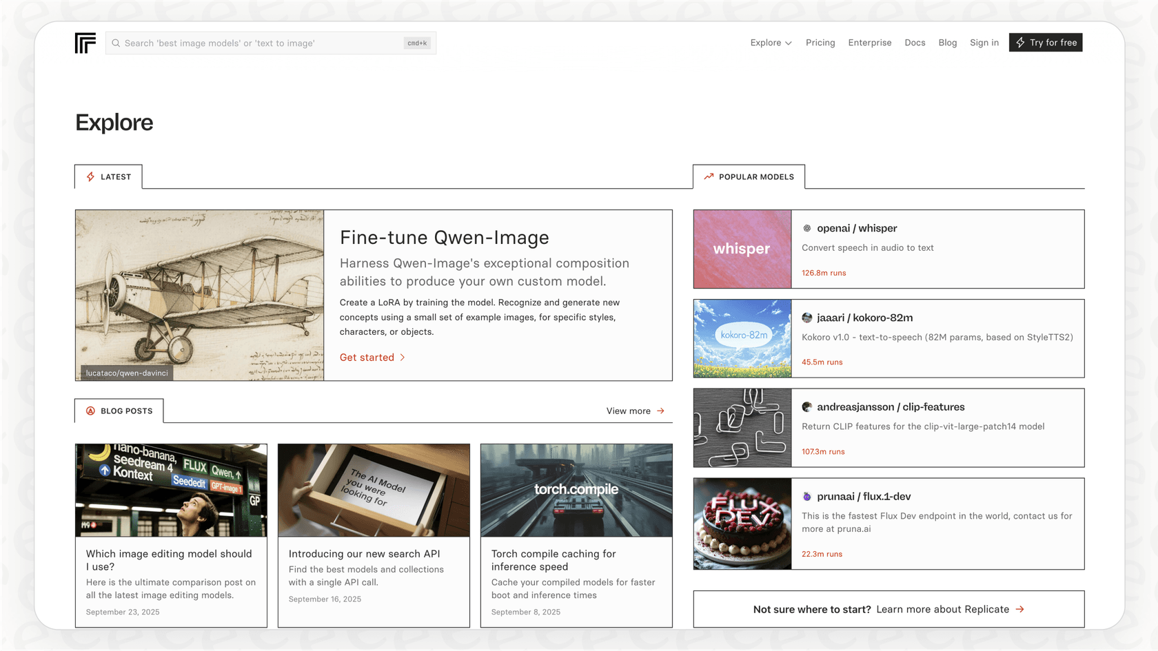 A screenshot of the Replicate AI website