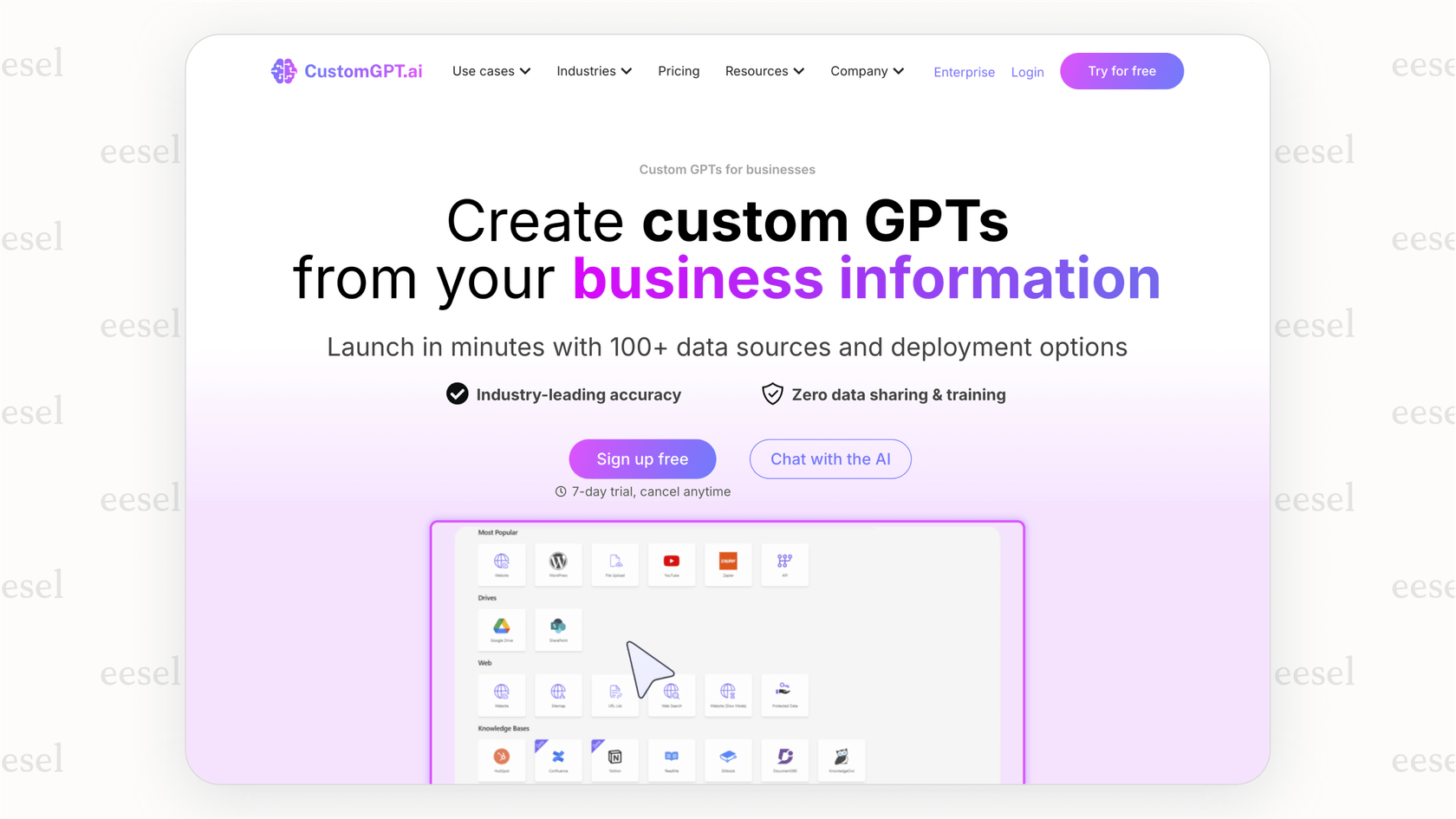 A screenshot of the CustomGPT.ai website homepage, which is a common starting point for many CustomGPT.ai reviews.